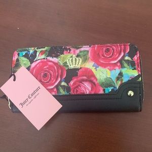 Juicy Couture Black Multi Rose Zip-Around Wallet
